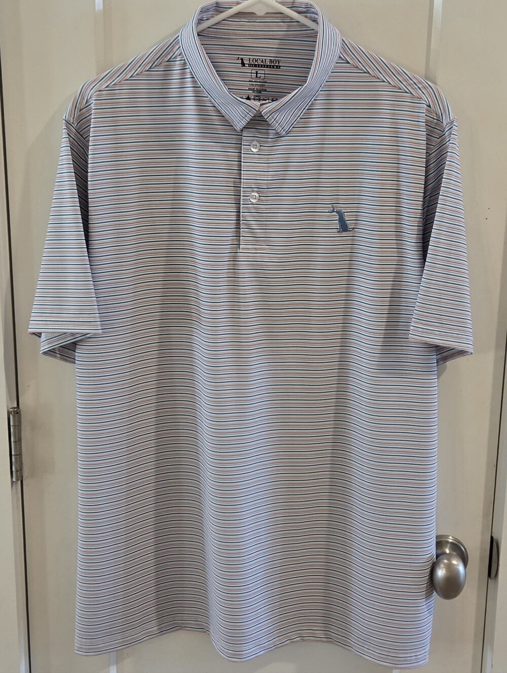 Local Boy Outfitters Striped Performance Polo Shirt Size Large - Red, White & Bl